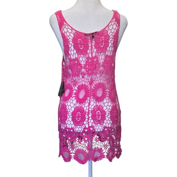 Fever Pink Crochet Lace Cover-Up Tunic Dress Size Small NWT - Picture 3 of 12